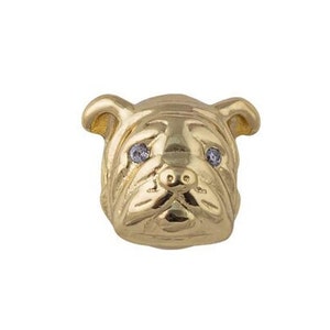 18K Gold Filled Bulldog Dog Charm Pitbull Bead Bracelet centerpiece with pave cz eyes 11x13mm 1 piece