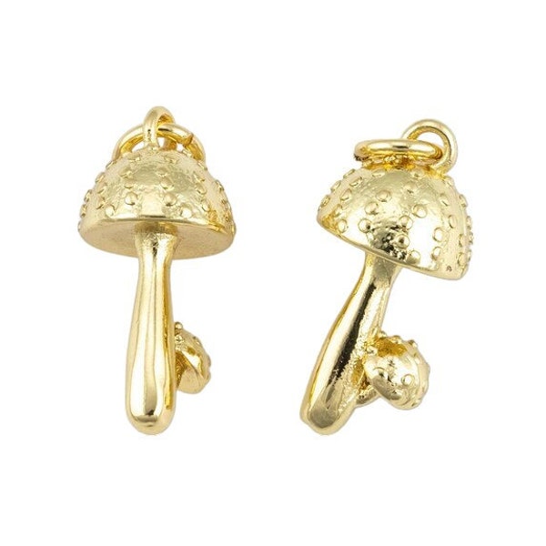 Dainty Mushroom Pendant 14K Gold Filled | DIY Fashion Jewelry Charm Add on Necklace Bracelet Earring | N-749 7x15mm 1pc