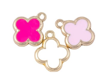 14k Gold Filled Enamel Dainty Clover Cross Charm Charms Flower Pendant with Pave CZs 13mm for Bracelet Making