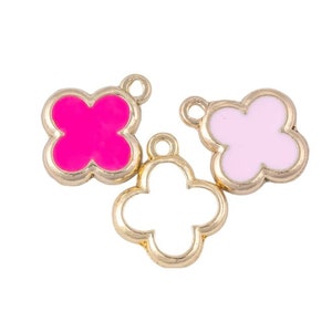 14k Gold Filled Enamel Dainty Clover Cross Charm Charms Flower Pendant with Pave CZs 13mm for Bracelet Making