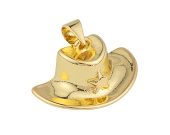 14K GF Cowboy Hat 3D Design Gold Pendant, Star Western Hat 24K Charm Craft Supplies For Necklace Bracelet Jewelry 12x22x11mm