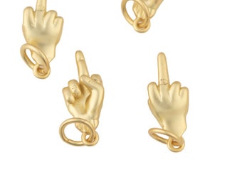 1x Dainty Middle Finger Charm Gold Hand Gesture Charm FUCK Pendant Charm for Bracelet Necklace Earring Supply Component 6x18mm