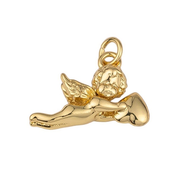 14K Gold gefüllter Amor Cherub Herz Charm 10x15mm Armband Charm Halskette Anhänger Minimalist Charms CZ Pave