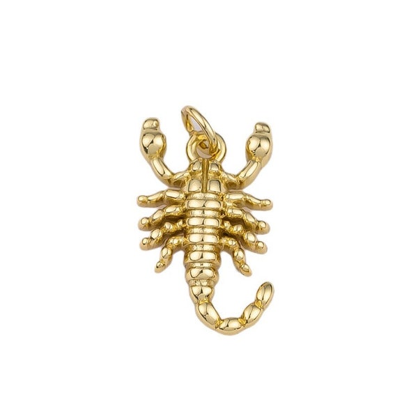 14K Gold Filled Scorpion Charm Scorpion Zodiac 9x16mm Bracelet Charm Necklace Pendant Minimalist Charms CZ Pave Active