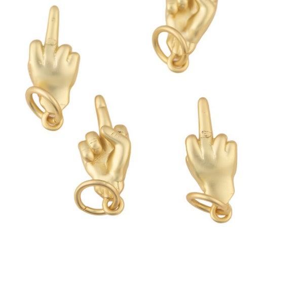 1x Dainty Middle Finger Charm Gold Hand Gesture Charm FUCK Pendant Charm for Bracelet Necklace Earring Supply Component 6x18mm