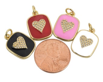 14k Gold Filled Dainty Enamel Heart Rectangle Charm Charms 13x15mm for Bracelet Making