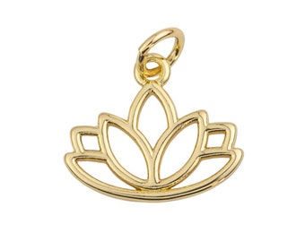 Dainty Lotus Flower 14K Gold Filled Charm Tiny Cz Yoga/ Zen/ Meditation Symbol Jewelry Bracelet Earring Necklace N-977 12x15mm