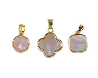 14k Gold Filled Natural Mother of Pearl charms Shell Charm clover square circle round Gold Filled