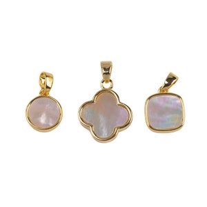 14k Gold Filled Natural Mother of Pearl charms Shell Charm clover square circle round Gold Filled