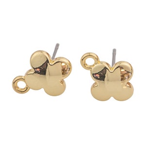 18K Gold Filled clover earring studs 9mm 1420 GF stainless steel stick 9mm