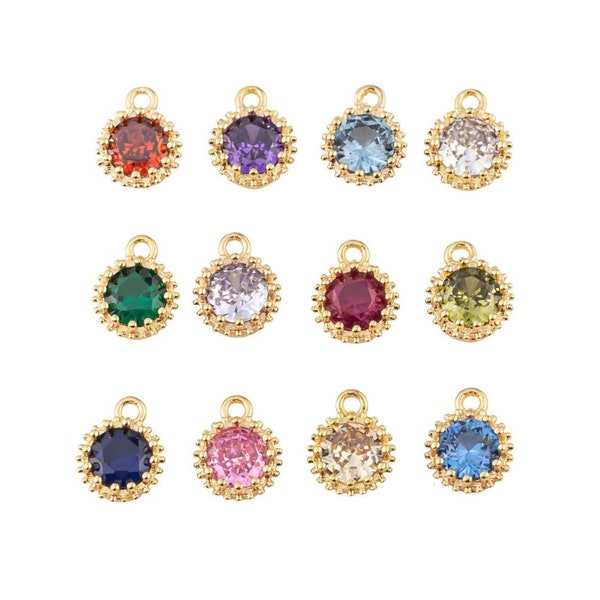 14k Gold Filled birthstone charms full set 12 pcs Round made in USA  1420 14/20 Gold Filled 7mm