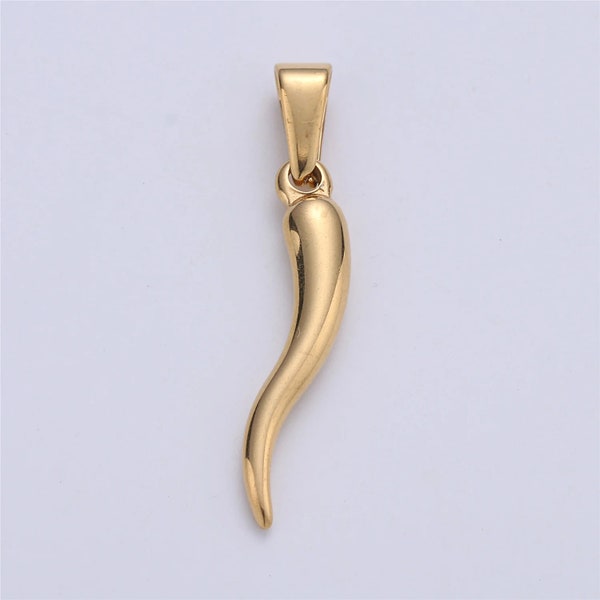 14K Gold Filled Italian Horn Charm 35mm Chili Pepper Charms Pendant, Good Luck Amulet, Pendant Jewelry Necklace Supply J-661