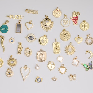14k Gold Filled Charms Charm Selection Pave CZ Cubic Zirconia Made in USA Mama Fuck Evil Eye Heart Butterfly Moon Chili Hand 1420 14/20 GF image 2