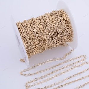 18k GF Rolo Chain Flat 4mm Unfinished Chain by the yard 18K Gold Filled