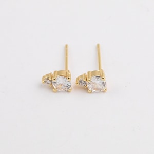 18K gold filled earrings stud earring double diamond style cz  1420 14/20 gold filled - 2pcs