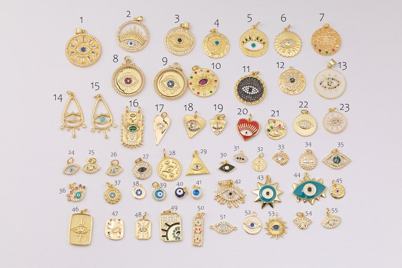 Evil Eye Gold Filled Charms Charm Selection Pave CZ Cubic Zirconia Very Shiny 14k Gold Filled Evil Eye Selection 1420 14/20 Gold Filled image 2