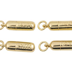 Full set 4pcs 18K gold filled pill charm necklace, dainty word charm love chill happy hope pill charm necklace pendant minimalist 5x16mm