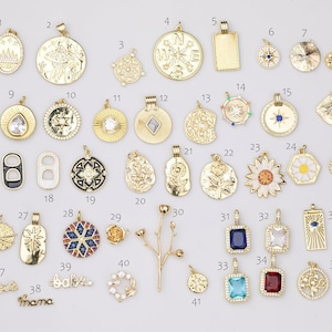 18K gold filled charms selection charm pave cz 18K gf bracelet necklace! sunflower flower rose wreath 1420 14/20 gold filled