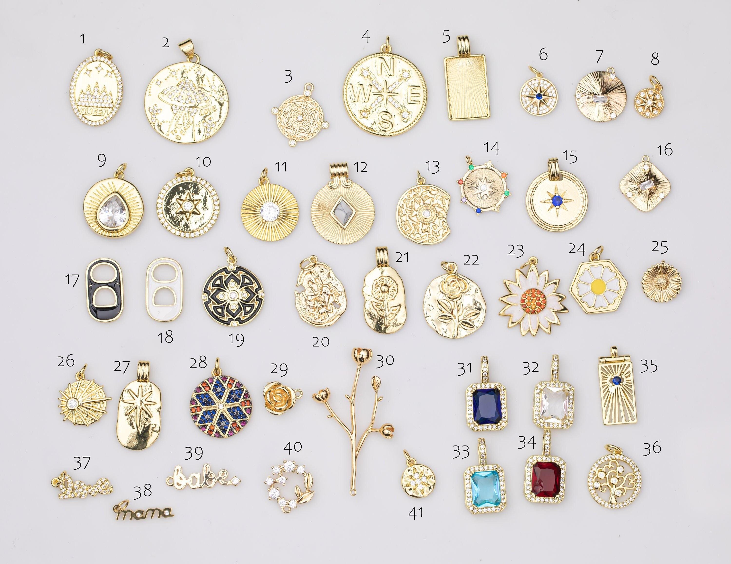 18K gold filled charms selection charm pave cz 18K gf bracelet necklace! sunflower flower rose wreath  14/20 gold filled