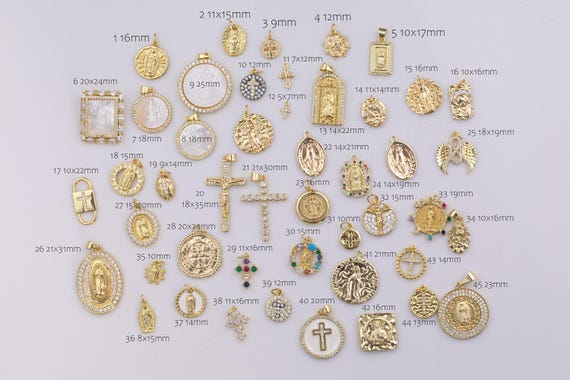 14K Gold Filled Charms Charm Religious Christian Crosses Crucifix Catholic Jesus Mary Maria Saint Benedict San Benito Cross Angel 14 20 GF