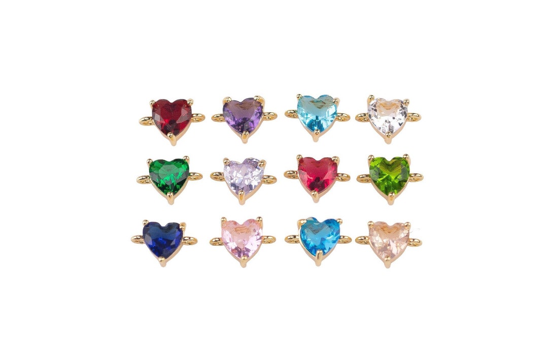 Full Set Birthstone Heart Connectors Made in USA 1420 14/20 Gold Filled ...