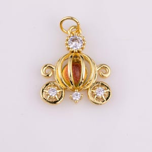 Dainty pumpkin carriage pendant in gold or silver fairytale inspired | diy fashion charm add on necklace bracelet earring | n-871 16x19mm
