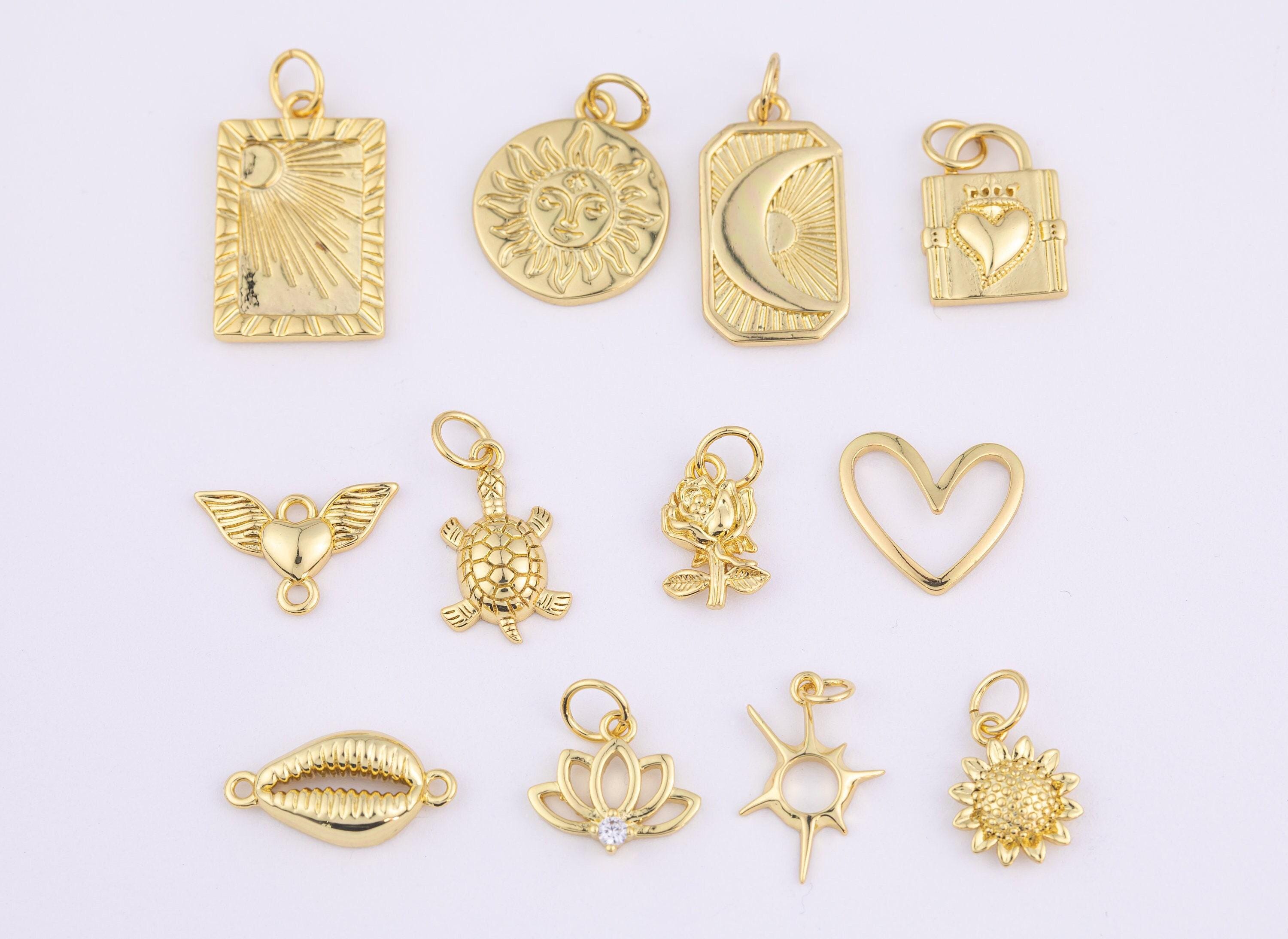 18K gold filled charms selection sun burst sunburst sunflower moon heart cupid turtle rose cowrie shell lotus 18K gf bracelet 1420