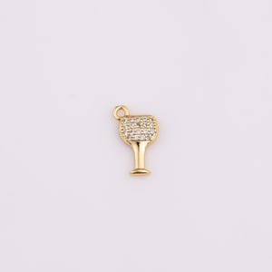 Calice da vino riempito in oro 18 carati, ciondolo da 9 x 15 mm, ciondolo minimalista con zirconi cubici.