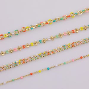 18k gold filled dainty multi color enamel chain multicolor rainbow rolo cable satellite curb cuban by yard