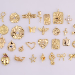 14k Gold Filled Charms Rose Hand Vuist Kruis Hond Hart Klaver Walvis Zeester Zeepaardje Boog Slang Sleutel Dragonfly Maan Oog Herten Vlinder 14/20GF afbeelding 2