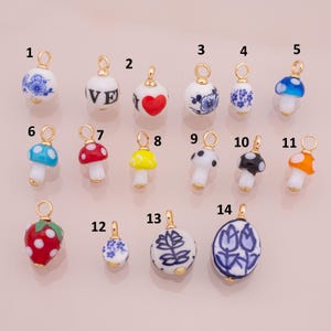 Colorful ceramic charm handmade painting ceramic porcelain animal flower vintage charm for necklace bracelet jewelry making supply