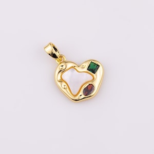 18K gold filled freeform mother of pearl charm multicolor 12x15mm bracelet necklace pendant minimalist charms cz pave