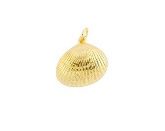 14K Gold Filled 17mm Textured Sea Clam Shell Charm | N-1879 17x17mm