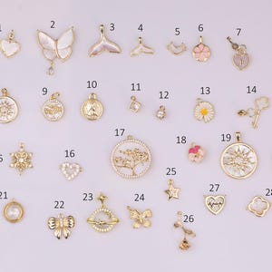 New styles 18K gold filled charms selection clover key heart tree dolphin charm sun pave cz 18K gf bracelet necklace! 1420 14/20 gold filled