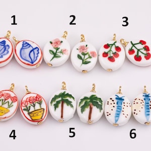 Ceramic Charms Hand Painted Double-Sided handmade ceramic porcelain vintage charm for necklace bracelet jewelry making supply