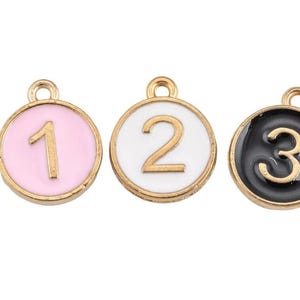 18K gold filled enamel dainty numbers numbers charm charms 123 one two three pendant with pave czs 12mm for bracelet making
