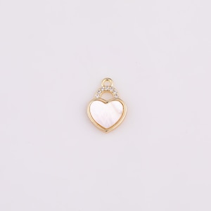 14k gold filled mother of pearl heart 10x14mm bracelet charm necklace pendant minimalist charms cz pave