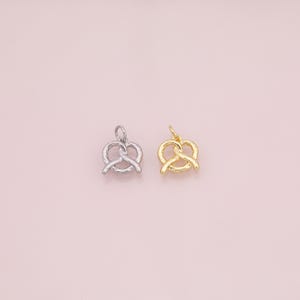 Pretzel charm 18k Gold Filled Charm Bar Bracelets and Necklaces Silver Pave CZ Minimalist Charms