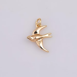 18K gold filled bird dove swift seagull charm 12x14mm flying bracelet charm necklace pendant minimalist charms cz pave