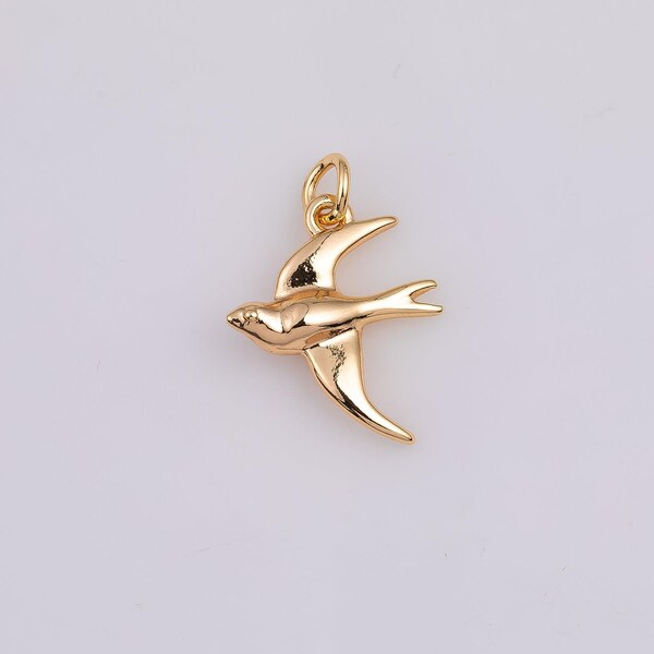18K gold filled bird dove swift seagull charm 12x14mm flying bracelet charm necklace pendant minimalist charms cz pave