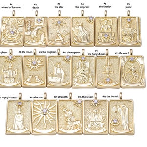 14k Gold Filled Tarot Cards Charms Gold Tarot Card Charm Tarot Deck Pendant with CZ Cubic Zirconia 15x28mm
