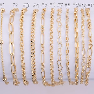 Petites chaînes de bracelet minimalistes fines de 22 carats • bracelets figaro, coeur, satellite, trombone, cubain, gourmette, rolo en or • cadeaux de demoiselle d'honneur