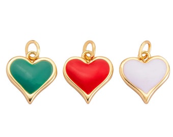 14k Gold Filled Dainty Enamel Heart Charm with Pave CZs 13mm for Bracelet Making