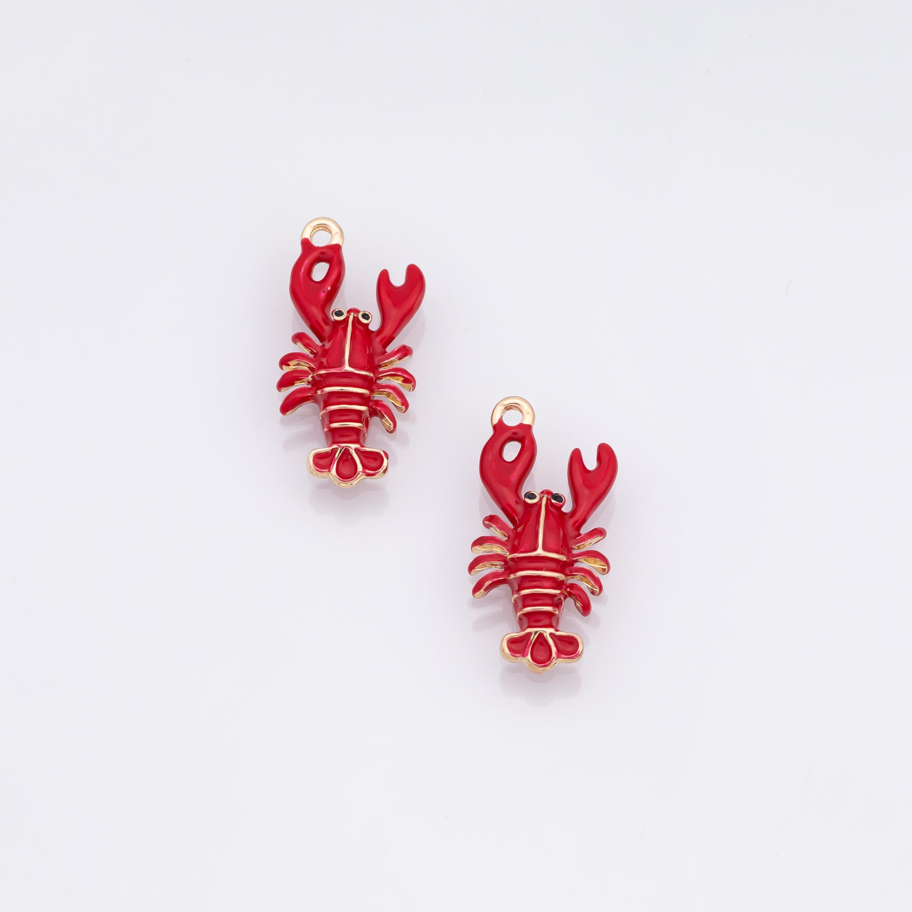 Red lobster crawfish charm Enamel Charm 18k Gold Filled Silver Charm Bar Bracelets and Necklaces Silver Pave CZ Minimalist Charms