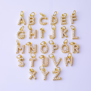 Collier or 18 carats avec lettres en perles, lettres initiales, bracelet à breloques pour la fabrication de bijoux à faire soi-même, environ 8 x 12 mm