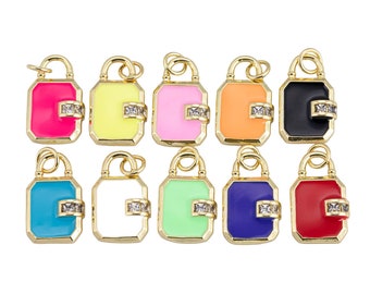 1pc 14k Gold Filled Enamel Lock Pendants Charm Pendant Personalized Charms for Necklace Jewelry Making 10x12mm