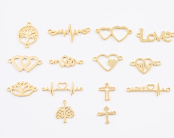 14K Gold Filled Connectors for Permanent Jewelry Charms Connector for Bracelets Heart Tree of Life Heartbeat Love Snake Lotus Cross Beat