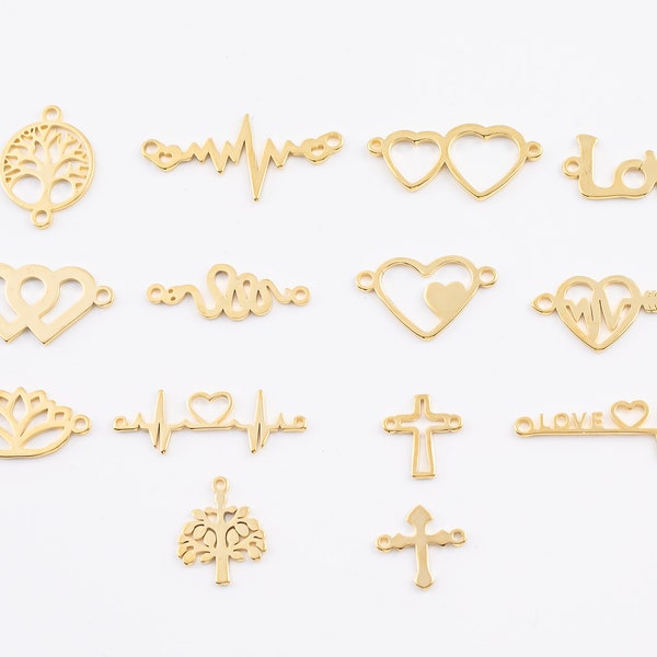 14K Gold Filled Connectors for Permanent Jewelry Charms Connector for Bracelets Heart Tree of Life Heartbeat Love Snake Lotus Cross Beat