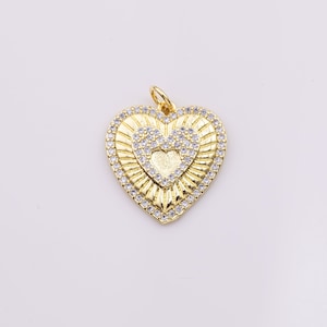 18K gold filled micro pave cz heart pendant radiant style antique charm sunburst hearts pendant for minimalist jewelry supply | x-130 20mm