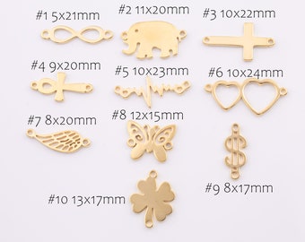 14K Gold Filled Connectors for Permanent Jewelry Cross Infinity Elephant Ankh Heartbeat Heart Wing Butterfly Dollar Shamrock Clover